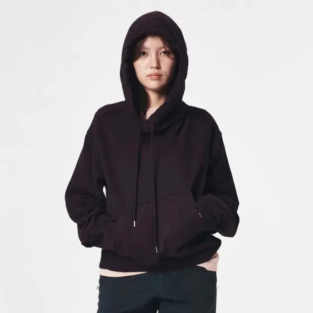 ee 이이 가먼트 다이드 후드 와인 L