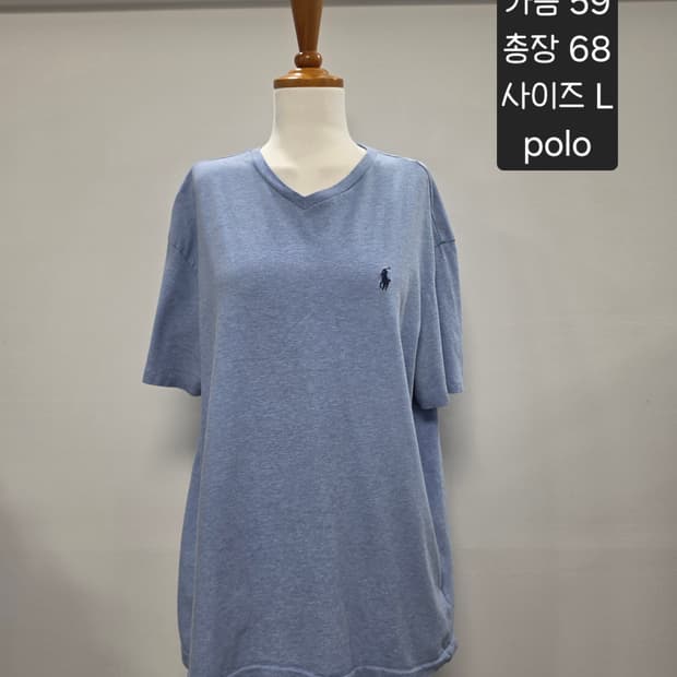 폴로 랄프로렌 블루 V넥 반팔티 L
