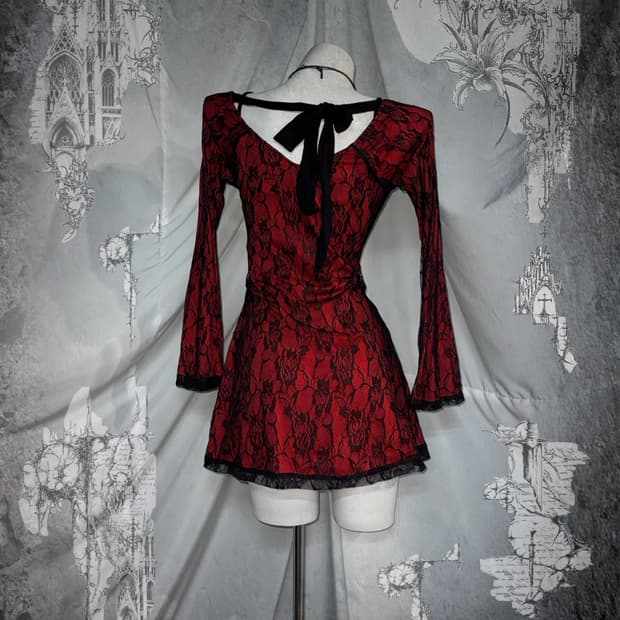 고스고딕 오리엔탈 블랙 레이스 레드 코디세트 