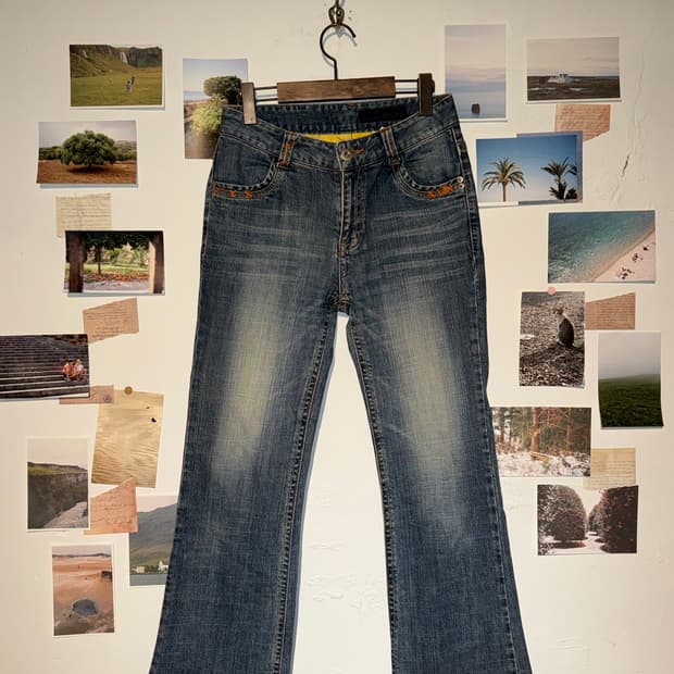 오렌지 스티치 데님 팬츠