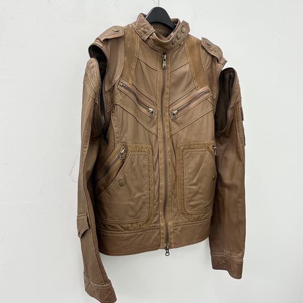 Asymmetric zip detachable sheep leather