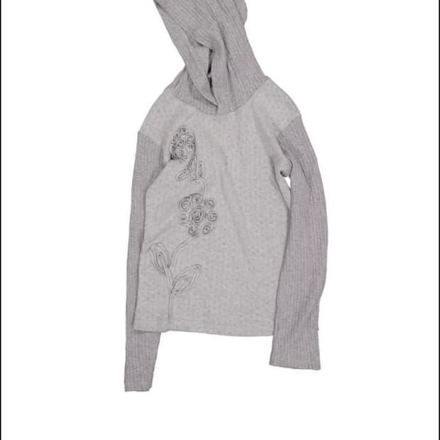 영마일웨어 플라워 니트 슬림 후디 그레이 