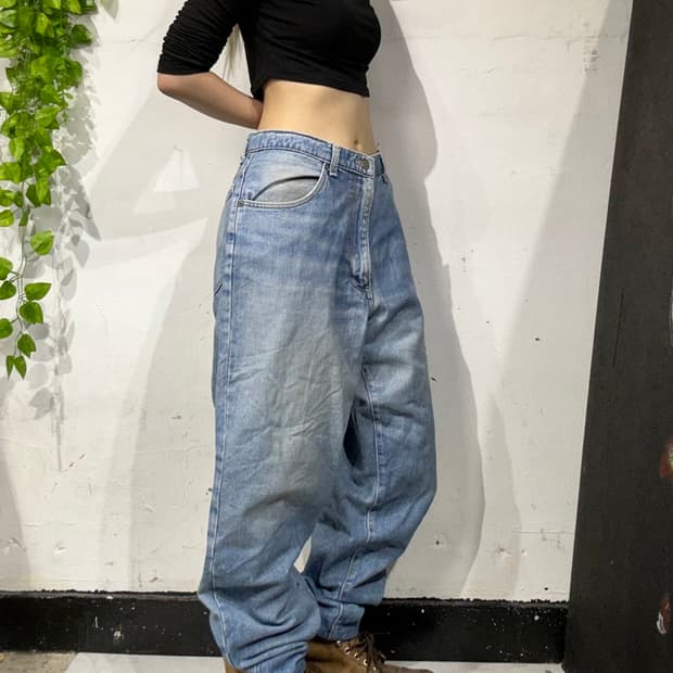 랭글러 연청 와이드 항아리핏 데님 팬츠 청바지