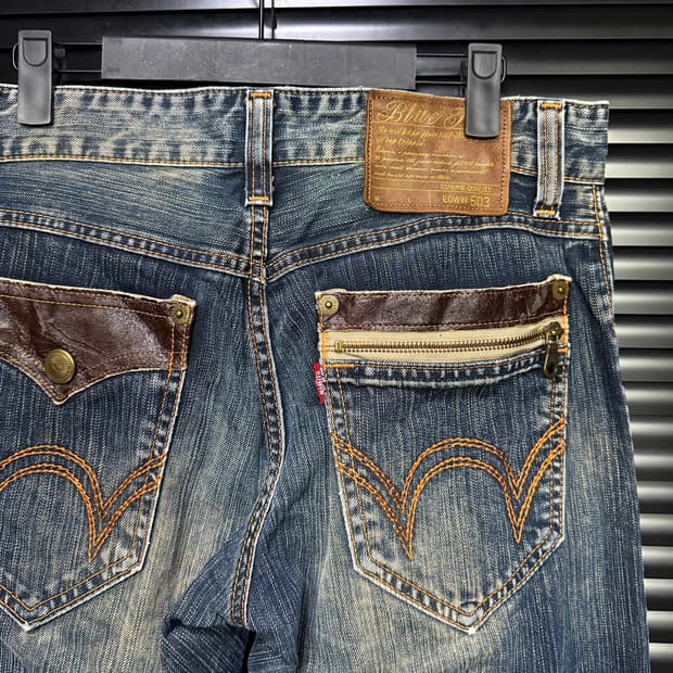 에드윈 503 브라운 가죽 콘초 중청 데님 워크 팬츠 웨스턴 에스닉 30