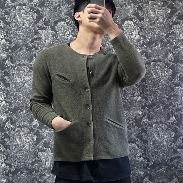 vintage 빈티지 카키 와플 가디건