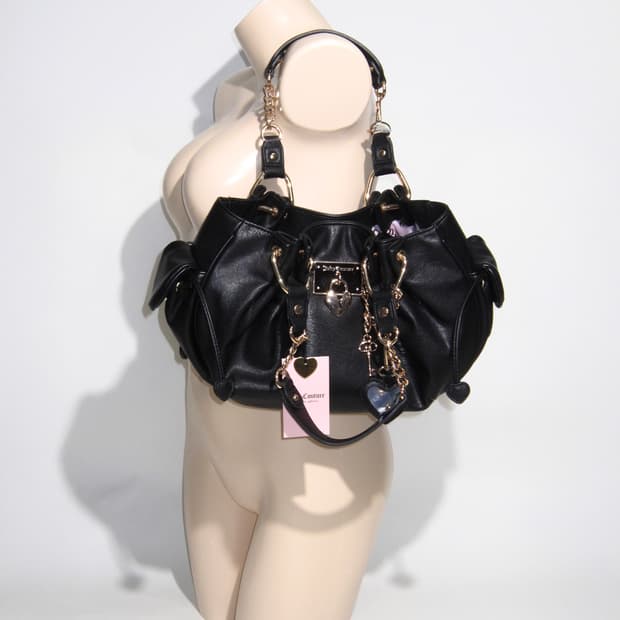 쥬시 꾸뛰르 하트 키링 챰 레더 숄더백 블랙