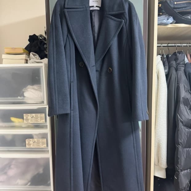 (미착용 새상품) 모한 울100 캐시미어 포함 롱 코트 네이비 S