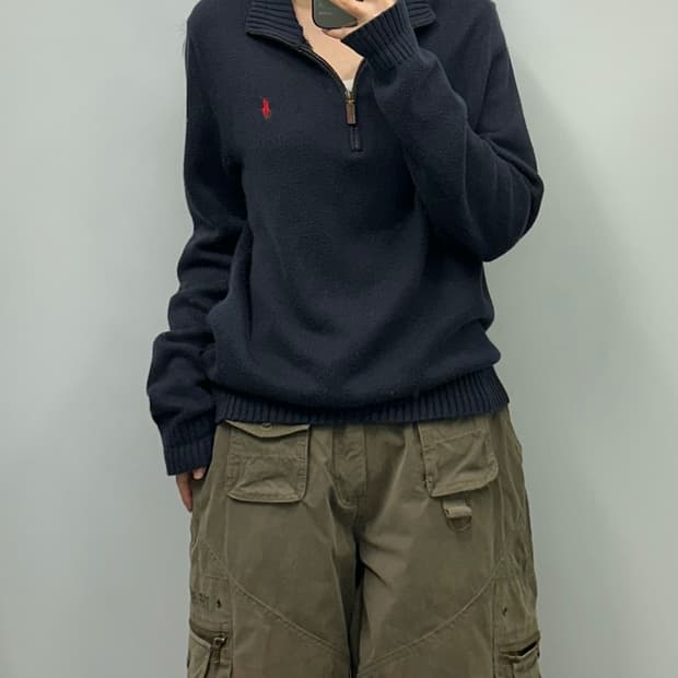 폴로 랄프로렌 블랙 반집업 니트