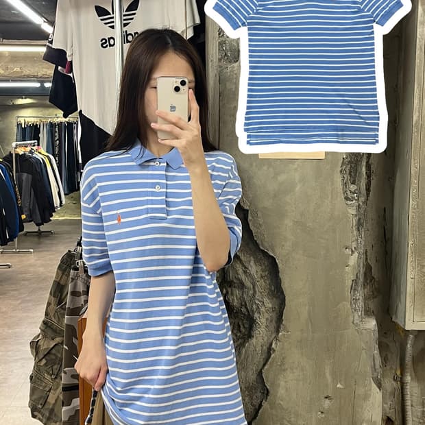 폴로 랄프로렌 스트라이프 반팔 카라티 블루 M #csz995