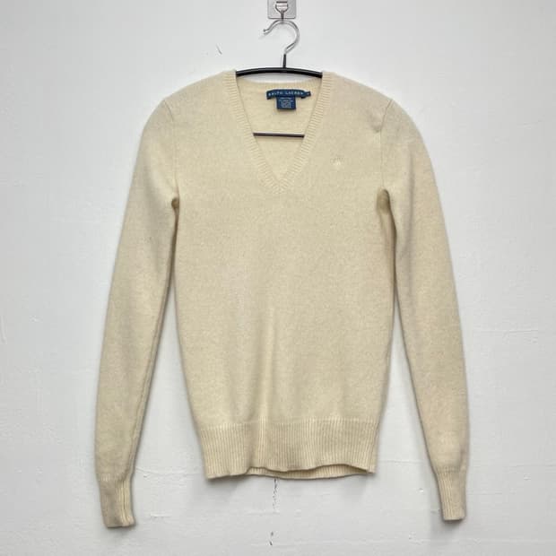 랄프 로렌 RALPH LAUREN 브이넥 메리노울 앙고라 니트 S 