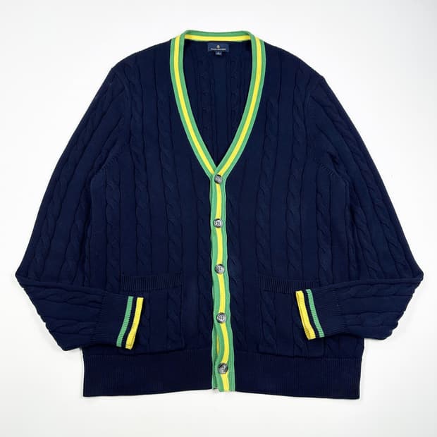 브룩스브라더스 미니멀 케이블 니트 가디건 네이비 L