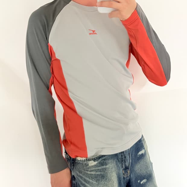미즈노 기능성 롱슬리브 트레이닝 티셔츠 (그레이/오렌지) 