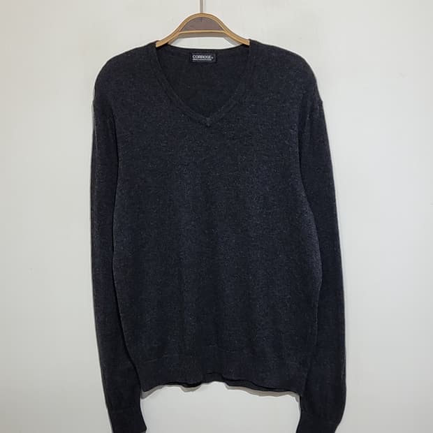 (M) 캐시미어 니트 차콜 무지 스웨터 브이넥 캐주얼 