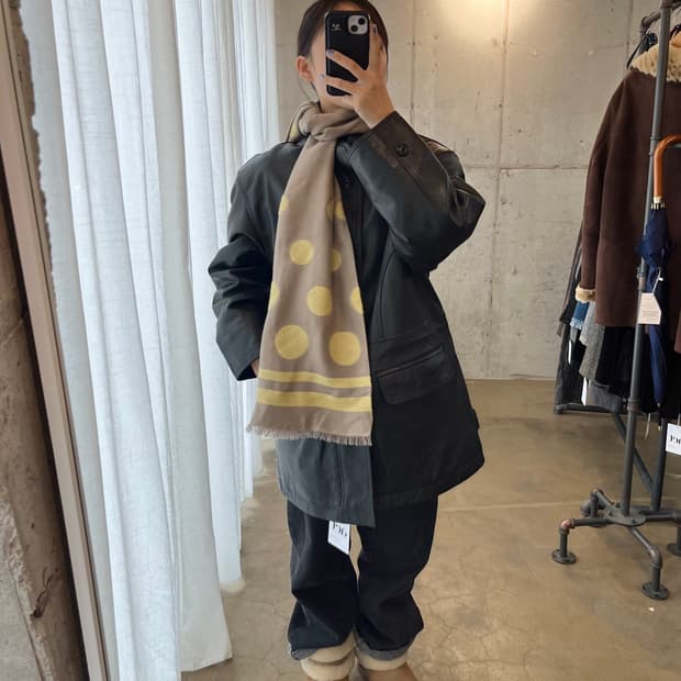 울 도트 패턴 머플러 베이지