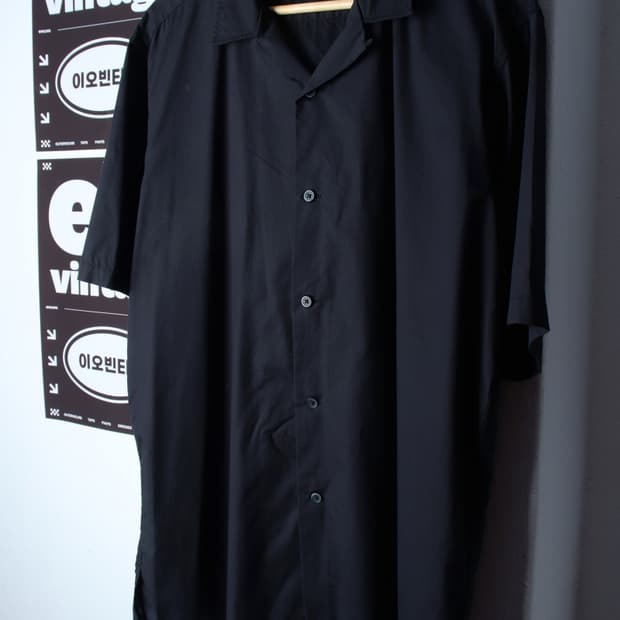 (XL-2XL) 유니클로 반팔셔츠 남방 브이넥 무지 블랙-H34117