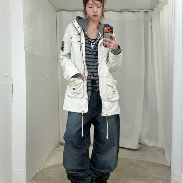 쿠지 유니언잭 화이트 펑크 스트릿 코디 세트