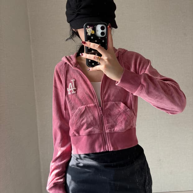 MLB 핑크 벨벳 후드집업