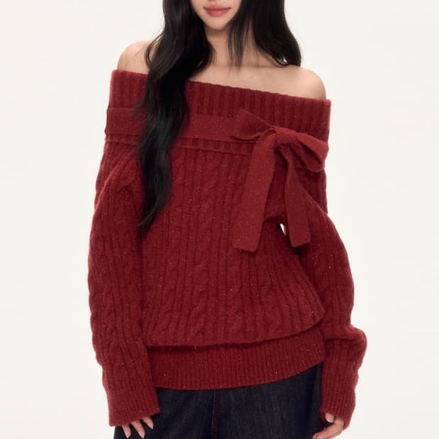 Berry Bow Off-Shoulder Knit