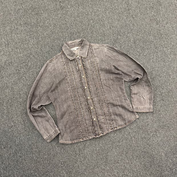 M)Japanese vintage 여성 흑청 셔링 데님 셔츠