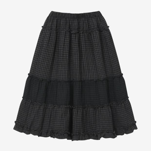 새상품) Bauf 바우프 빈티지 프릴 스커트 [체크 블랙]