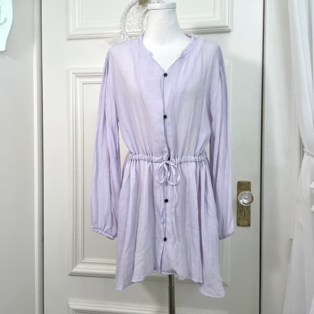 lavender v-neck waist shirring blouse op