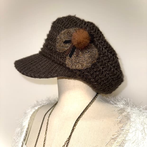 니트 브라운 모자