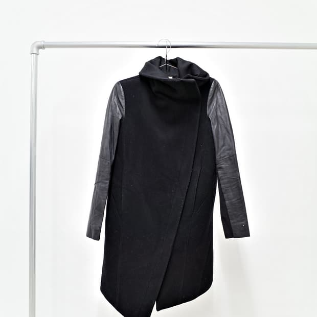 Helmut Lang Leather Sleeve Wool Coat