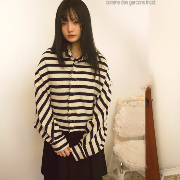 stripe wool cape coat