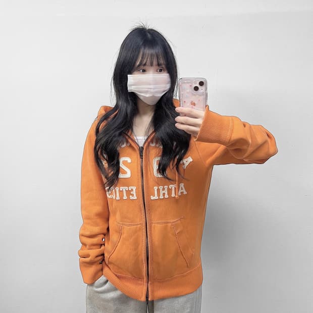 아베크롬비 아치 로고 후드집업 오렌지