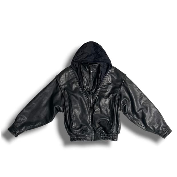 90's robert comstock 소가죽 히든 후드 지퍼 봄버