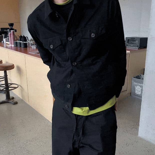 블랙 코튼 트러커 자켓