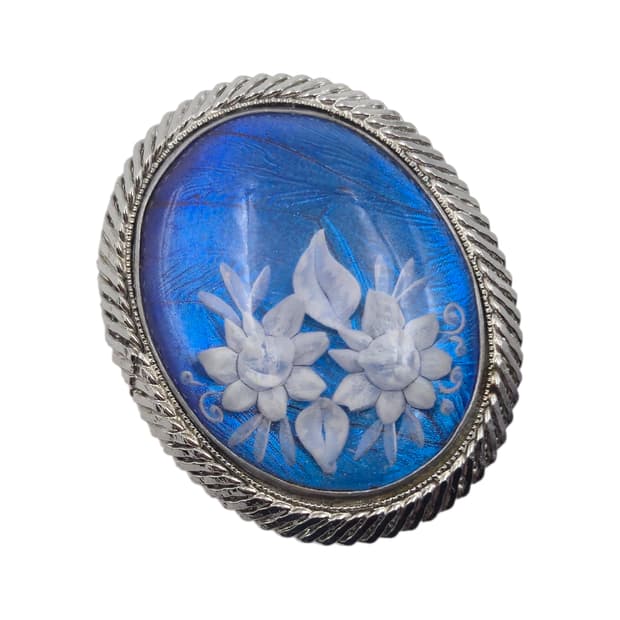 90s 브라질 모르포 나비 날개 꽃잎 카빙 브로치