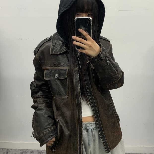 Fubu 램스킨 브라운 레더자켓