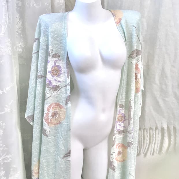 오리엔탈 플라워 민트 롱 가디건 