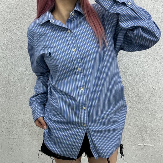 폴로 랄프로렌 네이비포니 세로 단가라 블루 셔츠 16