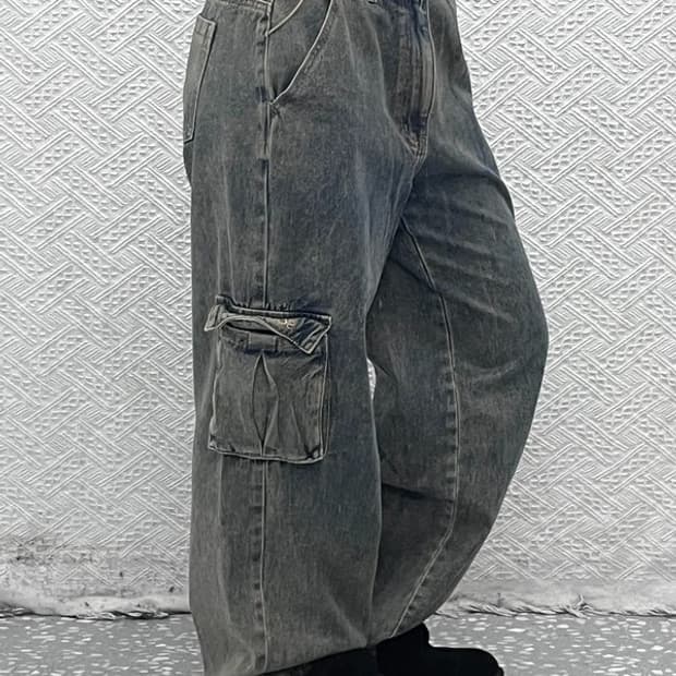 스컬프터 올드스쿨 스트릿 빈티지 스트링 카고 데님팬츠 M C08957