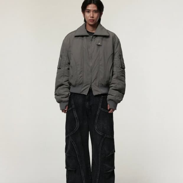 아이돈워너셀 솔리드 하이 넥 마원 자켓 차콜