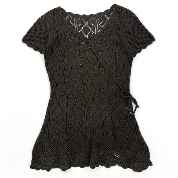 빈티지 브라운 시스루 레이어드 반팔 니트