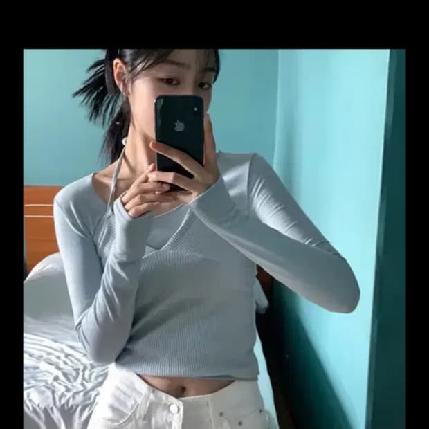 나이니 홀터넥 골지 뷔스티에 나시 티셔츠 레이어드 세트