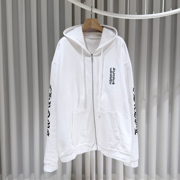 (A+/XXL) / 크롬하츠 버티컬 로고 플리스 집업 후드 화이트