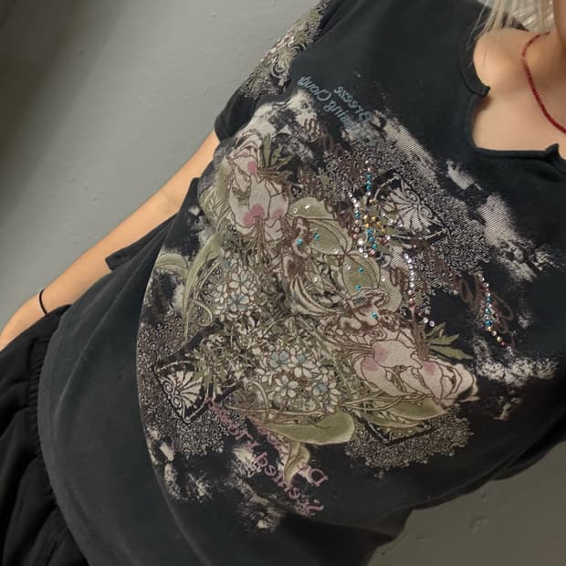 oriental y2k printing detail top