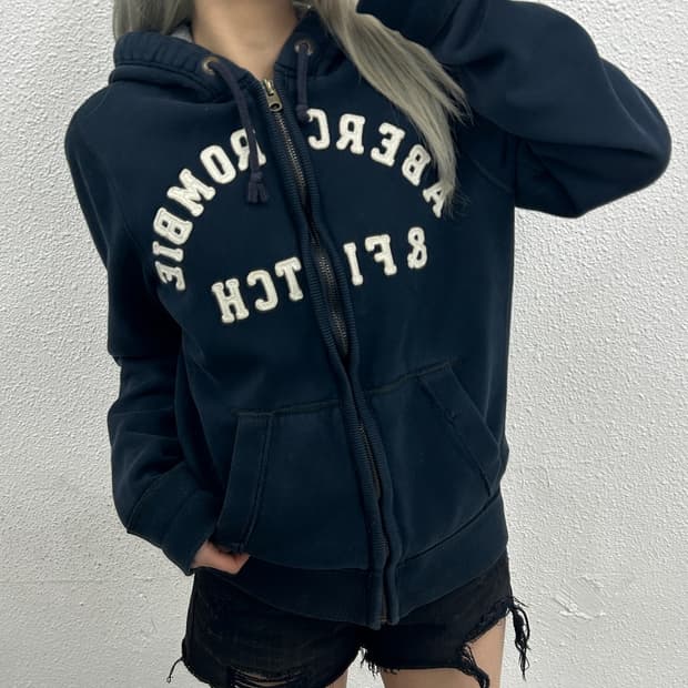 아베크롬비 센터로고 네이비 후드집업 M