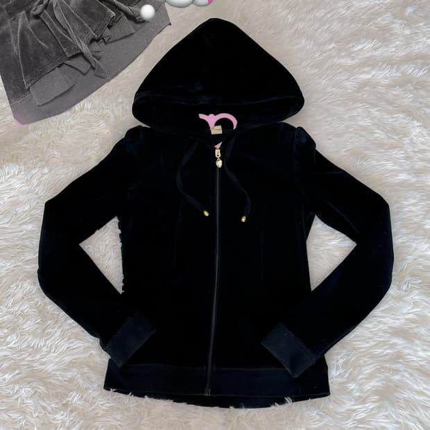 y2k 오네갸루 벨벳 후드집업(뒷면 리본, 프릴 제일 예쁨)