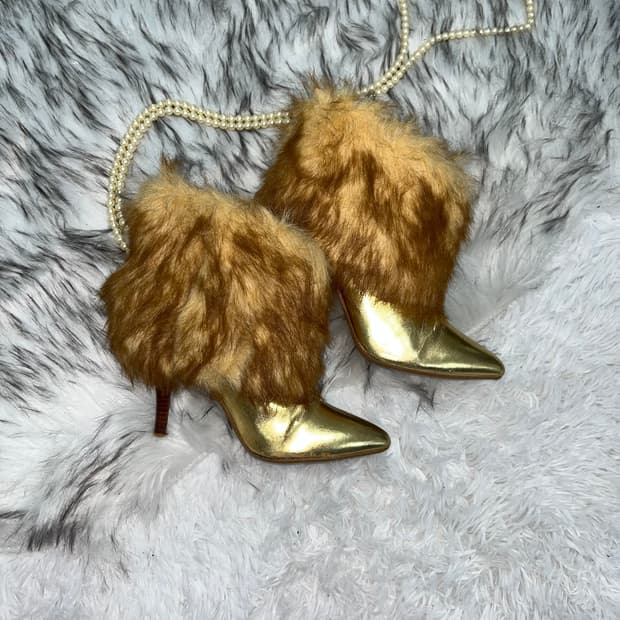 빈티지 골드 퍼 앵클힐