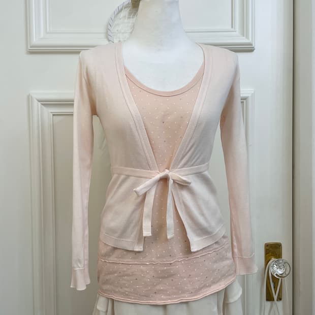 coral dot sleeveless cotton top&coral bo
