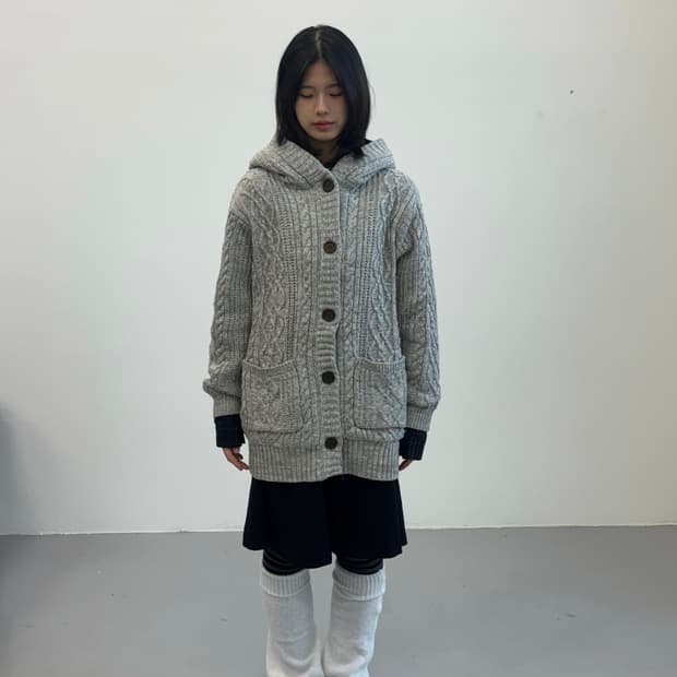 Sunny Village Cable Knit Hooded Cardigan