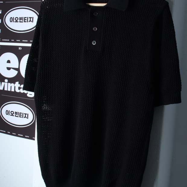(M-XL) 인템포무드 반팔 카라 티셔츠 니트 무지 블랙-H36855