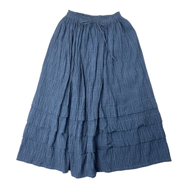 [중고] 빈티지 모리걸 체크 캉캉 롱 스커트 블루 F
