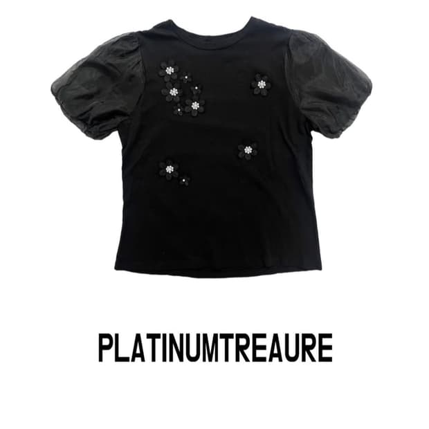 platinumtreasure 블랙 플라워 티셔츠