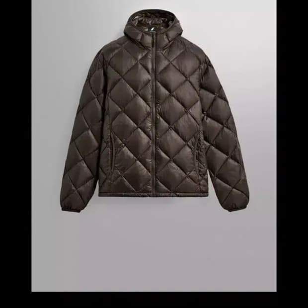 [XL]자라 에슬레틱 페더 다운 후드 점퍼 브라운 로아맛